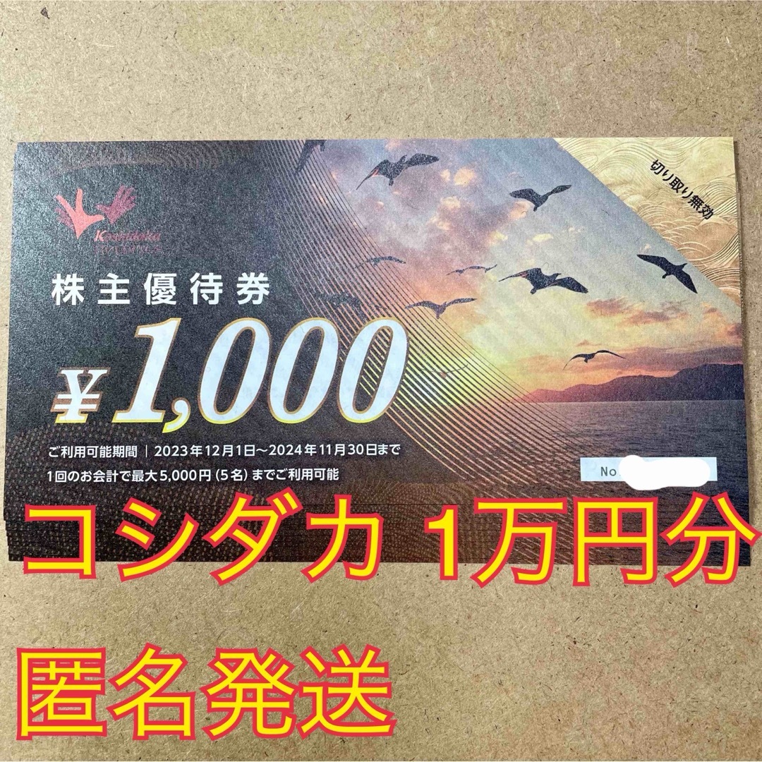 1万円分 匿名発送 コシダカ 株主優待券 10000円分 チケットの優待券/割引券(ショッピング)の商品写真