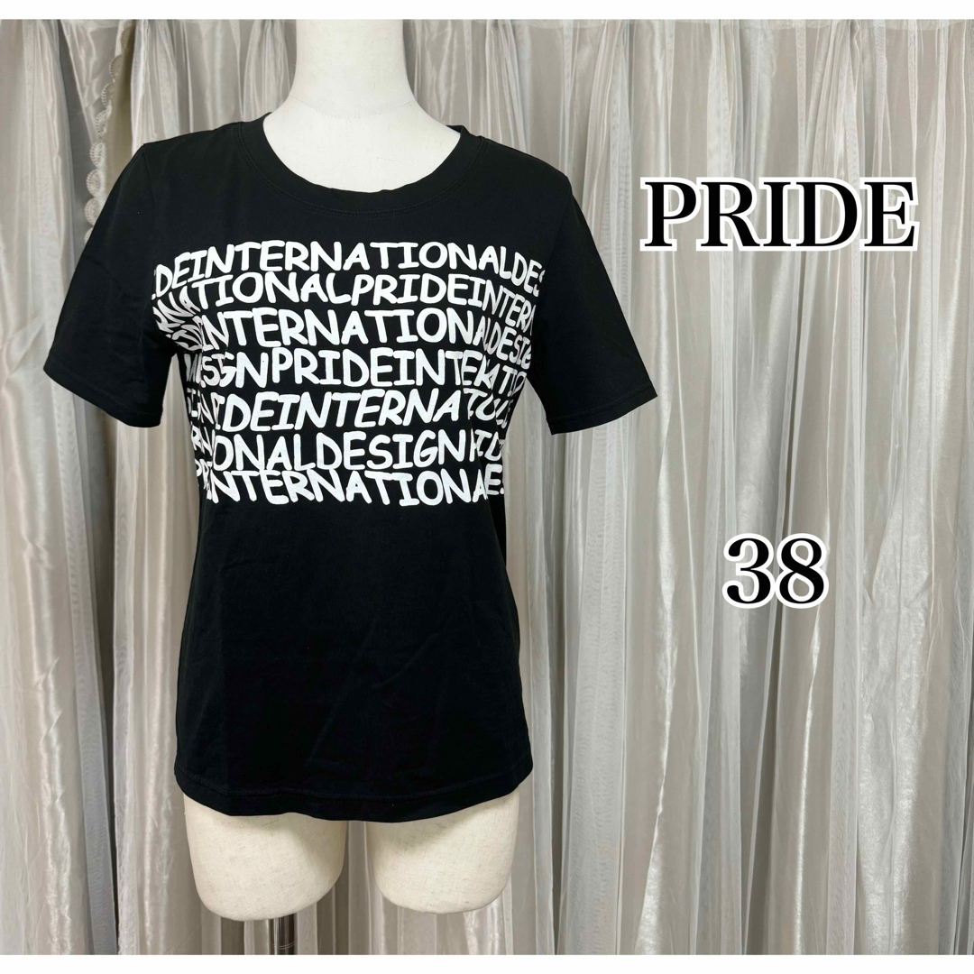 PRIDE(プライド)のPRIDE プライド ロゴプリントTシャツ ブラック 38 レディースのトップス(Tシャツ(半袖/袖なし))の商品写真