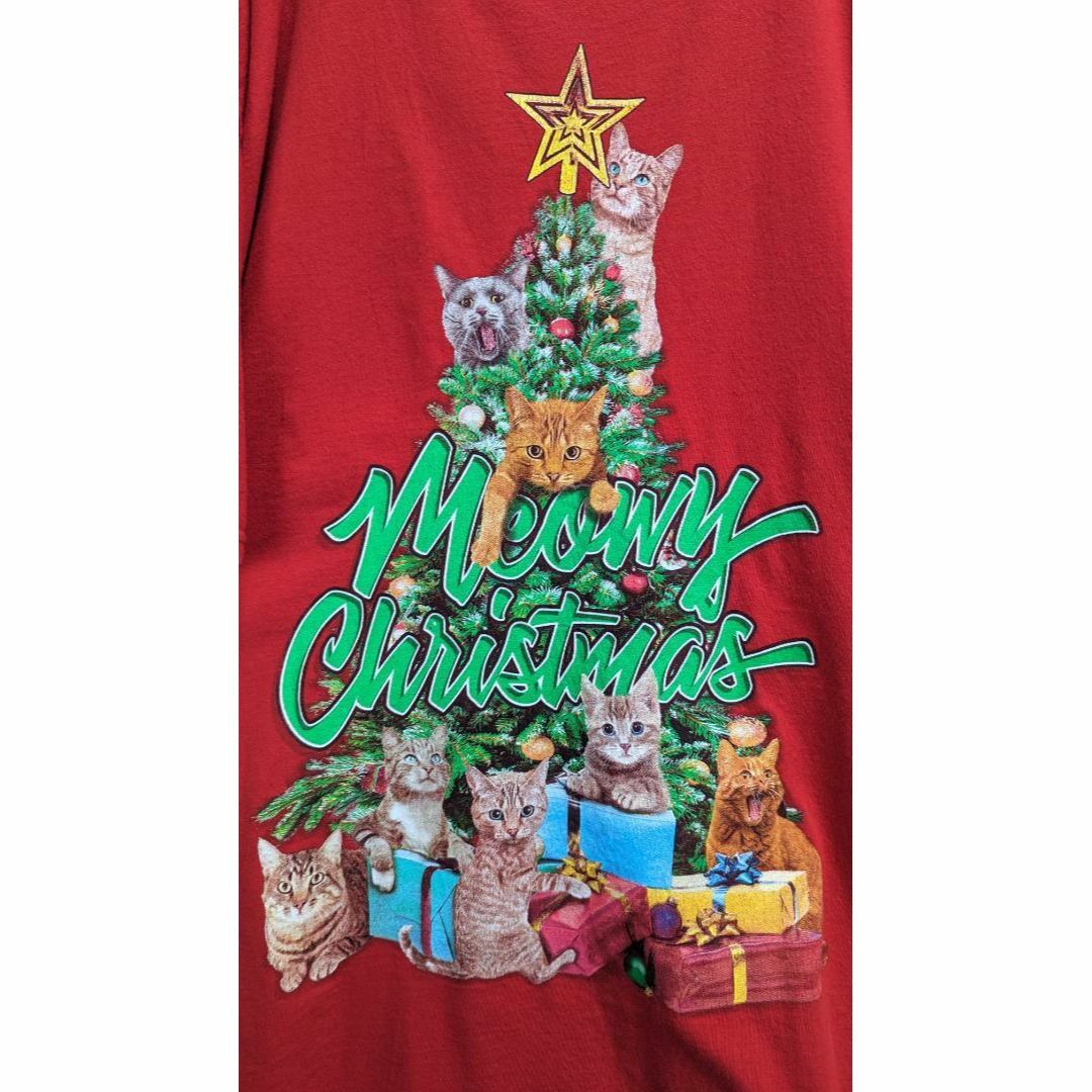 US古着 DEC.25th オーバーサイズ Tシャツ 猫 クリスマス ツリー メンズのトップス(Tシャツ/カットソー(半袖/袖なし))の商品写真