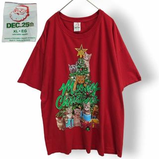 US古着 DEC.25th オーバーサイズ Tシャツ 猫 クリスマス ツリー(Tシャツ/カットソー(半袖/袖なし))