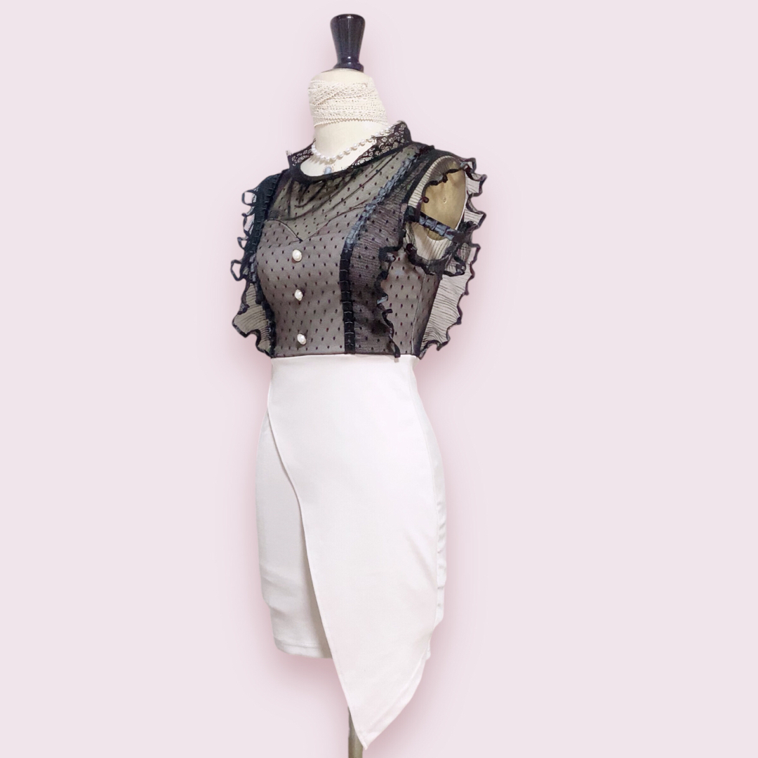 Ryuyu　アシンメトリーオープンショルダー　キャバドレス　シア―　パイピング レディースのフォーマル/ドレス(ミニドレス)の商品写真