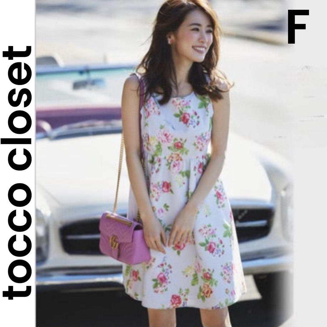 TOCCO closet(トッコクローゼット)の【tocco closet】トッコクローゼット 花柄 膝丈ワンピース 総柄 鳥柄 レディースのワンピース(ひざ丈ワンピース)の商品写真