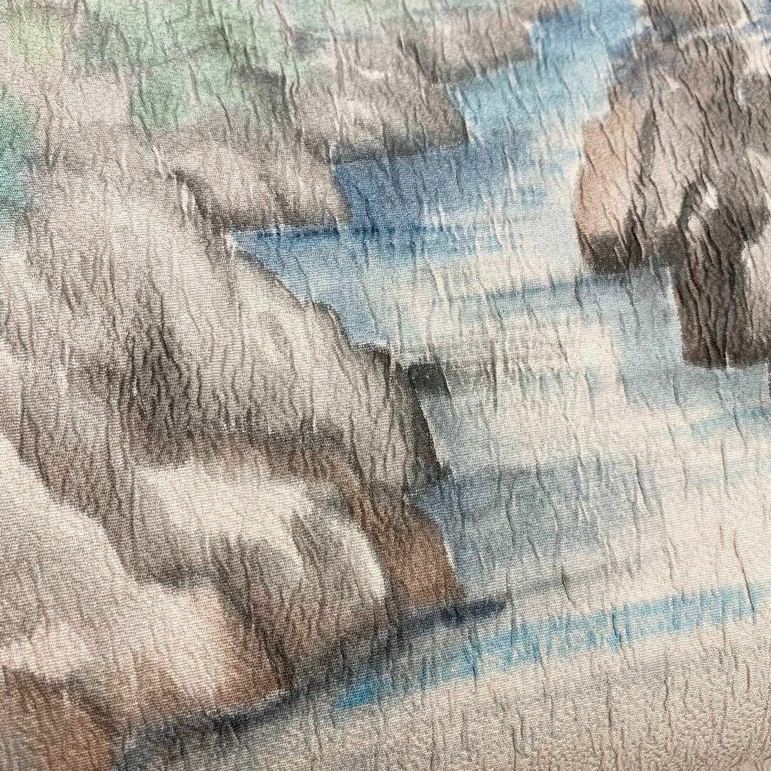 名古屋帯 作家物 岩山と川の風景 薄白茶色 着物 RO-5099 レディースの水着/浴衣(着物)の商品写真