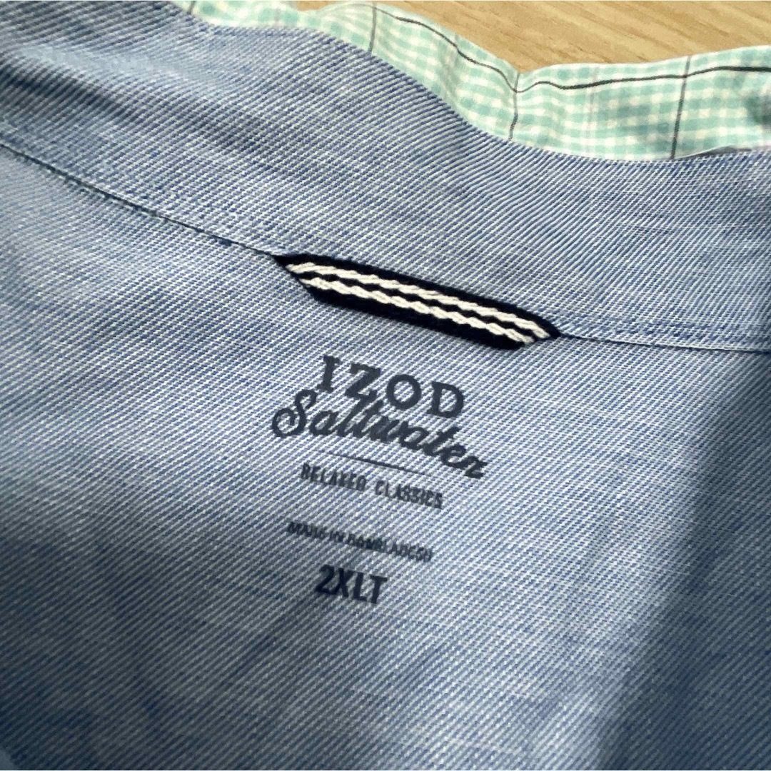 USA古着　半袖シャツ　XXLサイズ　ライトブルー　水色　チェック柄　刺繍　ロゴ メンズのトップス(シャツ)の商品写真
