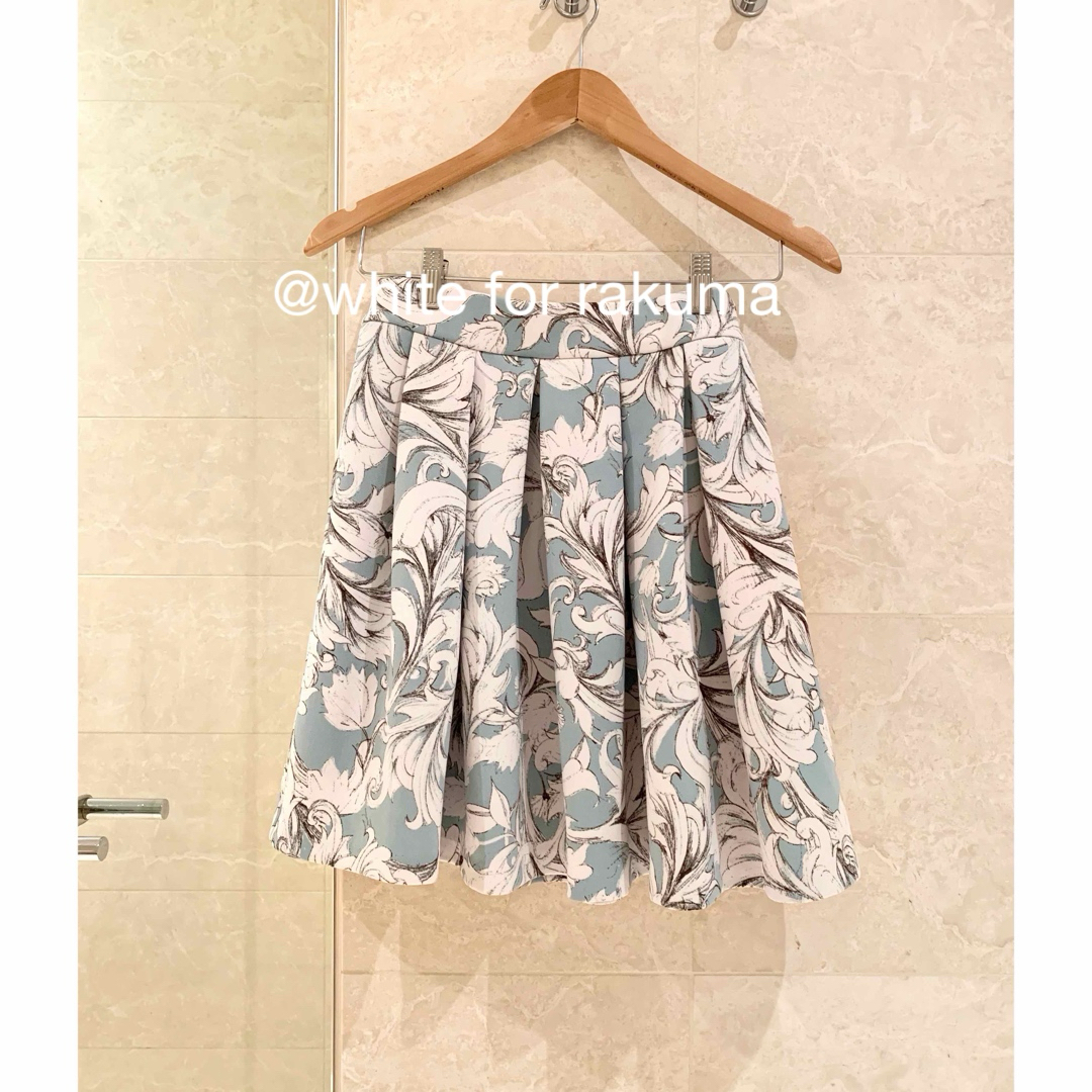 アメリカからお取寄せ ミントブルー バロック柄ボタニカル ウエスト伸縮スカート レディースのスカート(ひざ丈スカート)の商品写真