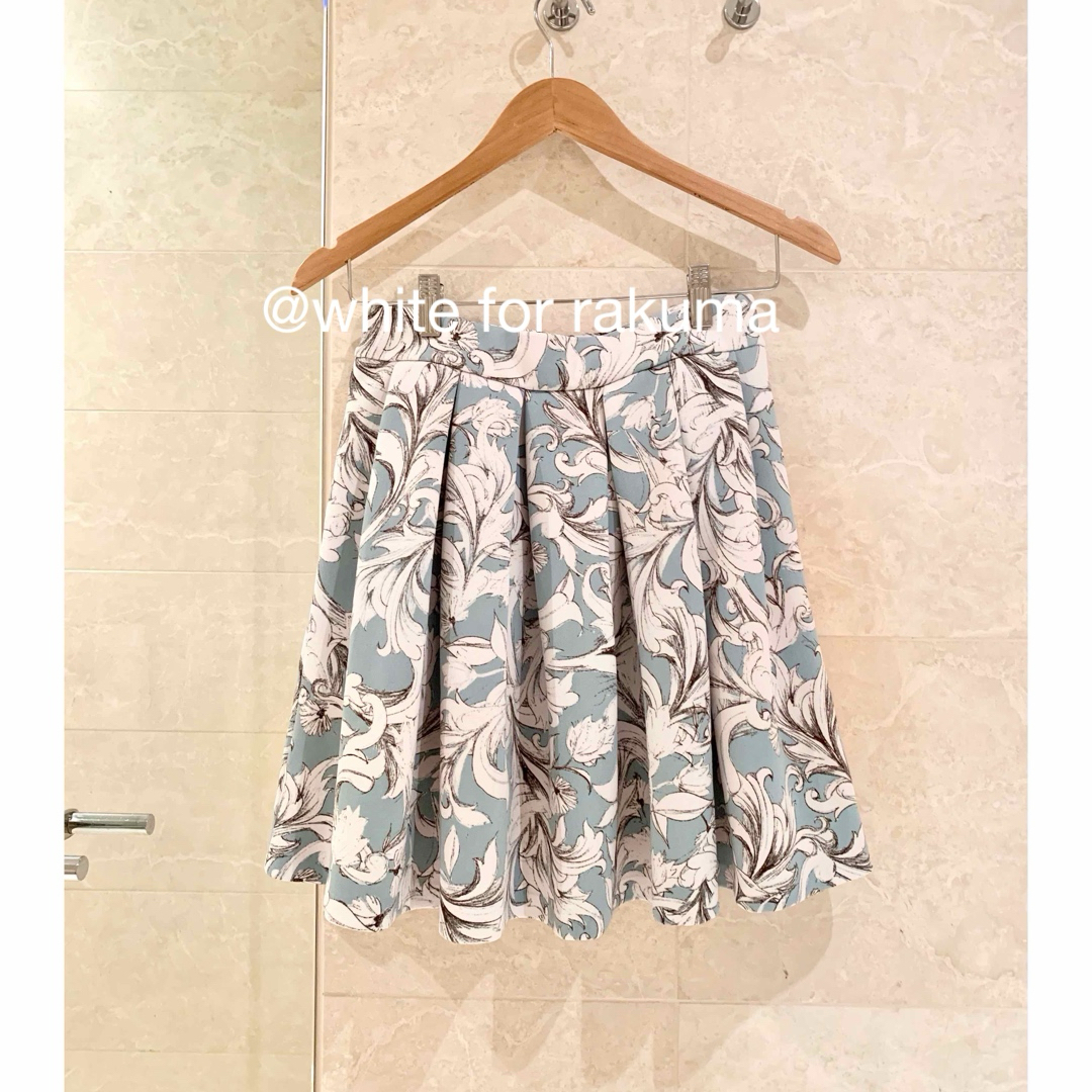 アメリカからお取寄せ ミントブルー バロック柄ボタニカル ウエスト伸縮スカート レディースのスカート(ひざ丈スカート)の商品写真