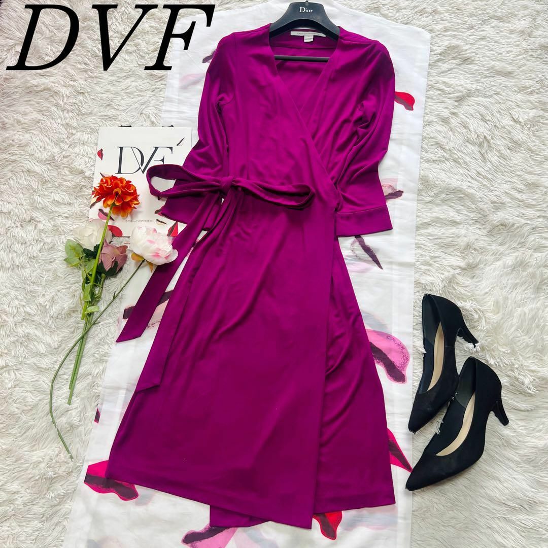 DIANE von FURSTENBERG(ダイアンフォンファステンバーグ)の【良品】DIANEvonFURSTENBERG ラップワンピース パープル 2 レディースのワンピース(ひざ丈ワンピース)の商品写真