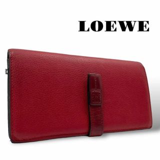 ロエベ(LOEWE)の良品 ロエベ バーティカルウォレット 長財布 アナグラム レザー レッド(財布)