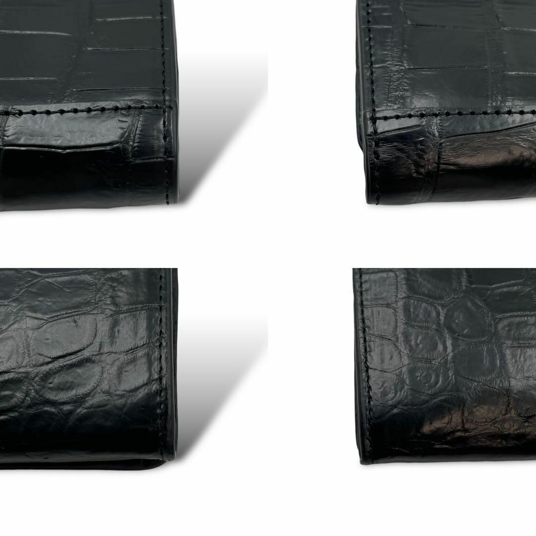 未使用保管品 クロコダイル 折り財布 コンパクト マット加工 ブラック レディースのファッション小物(財布)の商品写真