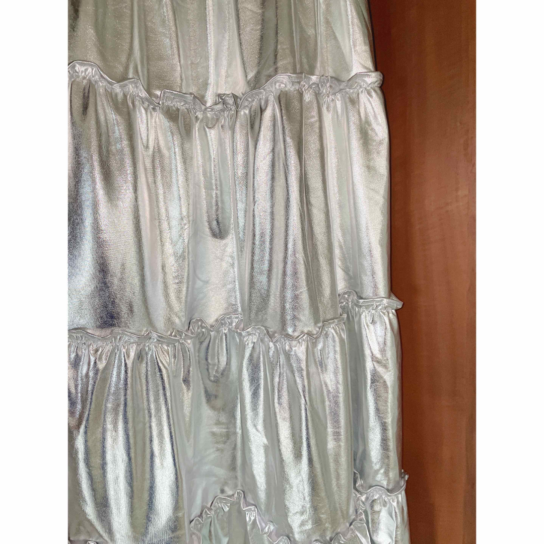 ♡激かわいい♡シルバー ミラー ロングスカート ティアード　スカート レディースのスカート(ロングスカート)の商品写真