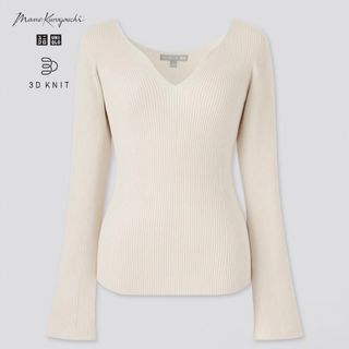 ユニクロ(UNIQLO)のUNIQLO    マメクロゴウチ　3Dリブセーター　長袖　オフホワイト(ニット/セーター)