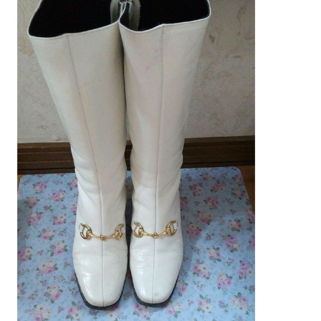 b28【白ロングブーツ】23cm★日本製  天然皮革★アムラー レディースの靴/シューズ(ブーツ)の商品写真
