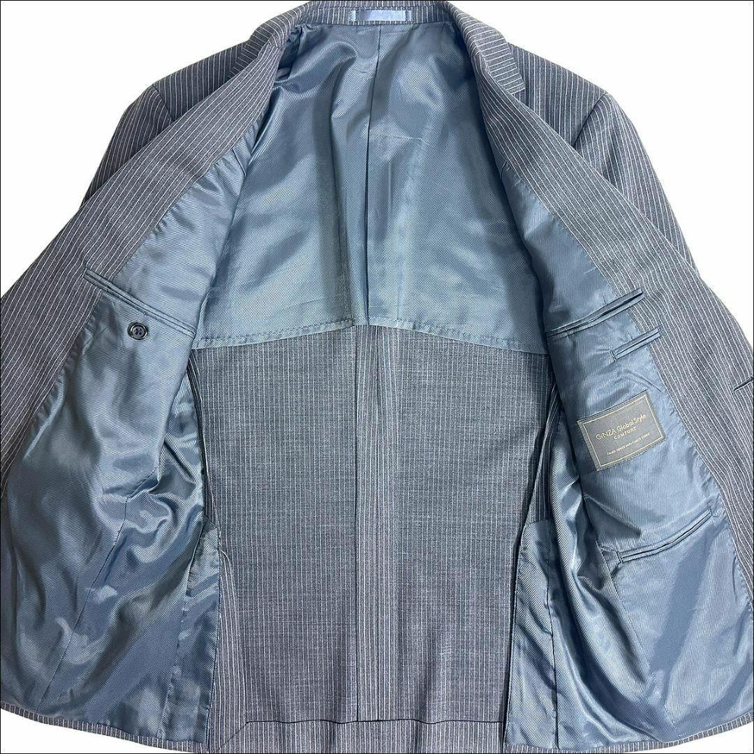 J7261 美品 銀座グローバルスタイル ストライプスーツ チャコールグレー メンズのスーツ(セットアップ)の商品写真
