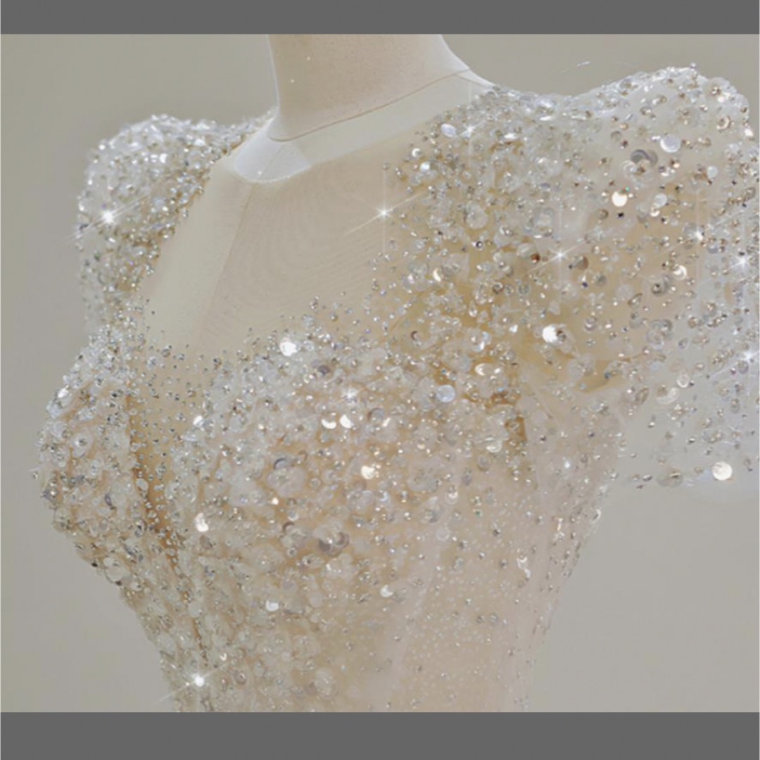 新販売！高級感/ウェディングドレス カラーワンピース 丸首 結婚式パーディ- 花 レディースのフォーマル/ドレス(ウェディングドレス)の商品写真