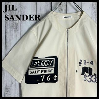 ジルサンダー(Jil Sander)の【超希少デザイン】ジルサンダー☆刺繍ロゴ入りノーカラー半袖シャツ ジップ仕様(Tシャツ/カットソー(半袖/袖なし))