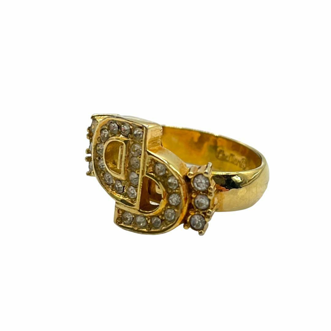 Christian Dior(クリスチャンディオール)の良品 Christian Dior リング 指輪 CDロゴ ラインストーン 金色 レディースのアクセサリー(リング(指輪))の商品写真