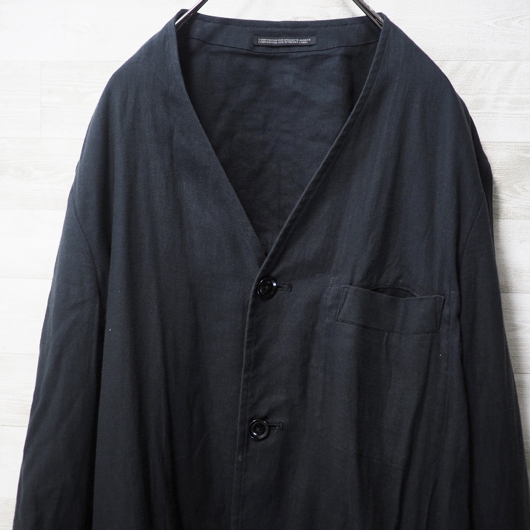 Yohji Yamamoto POUR HOMME(ヨウジヤマモトプールオム)のYOHJI YAMAMOTO 17SS ノーカラー綿麻ロングコート-Bk/2 メンズのジャケット/アウター(ノーカラージャケット)の商品写真