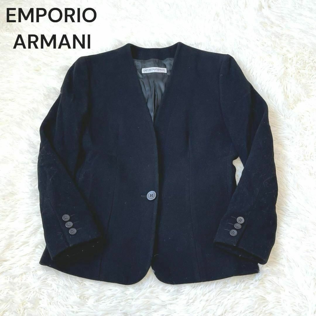 エンポリオアルマーニ ノーカラー　ジャケット　カシミア混　ブラック レディースのジャケット/アウター(テーラードジャケット)の商品写真
