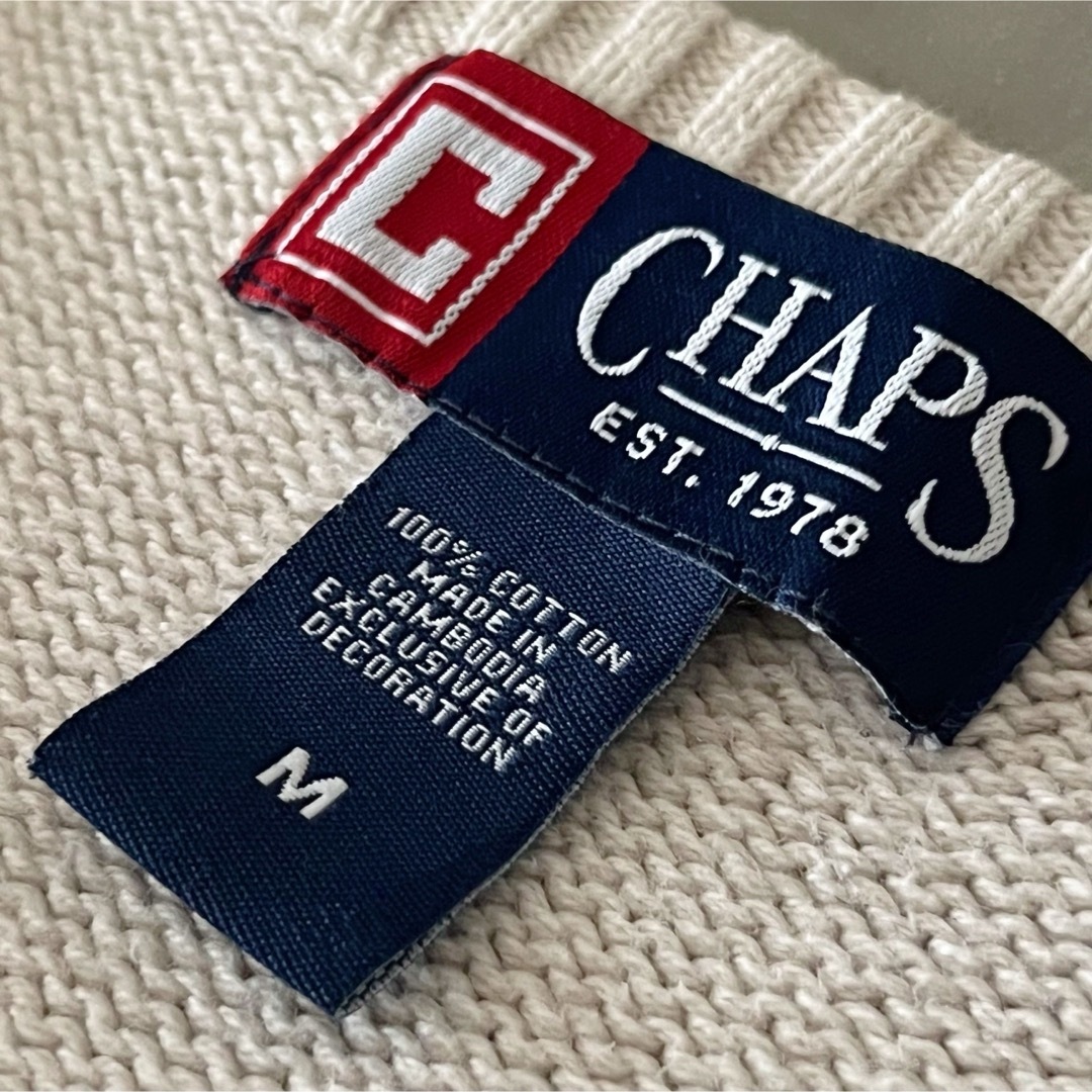 CHAPS(チャップス)の古着 “CHAPS” Knit Vest / ロゴ刺繍 月桂樹 オフホワイト メンズのトップス(ベスト)の商品写真