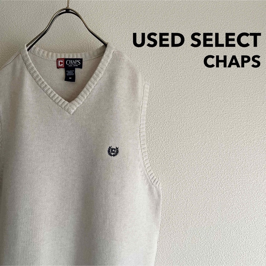 CHAPS(チャップス)の古着 “CHAPS” Knit Vest / ロゴ刺繍 月桂樹 オフホワイト メンズのトップス(ベスト)の商品写真