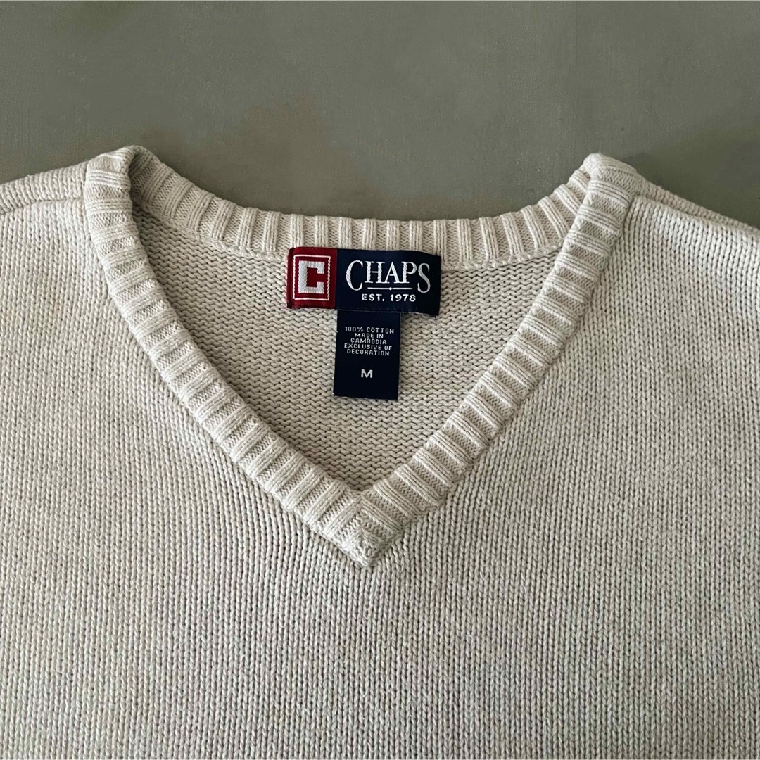 CHAPS(チャップス)の古着 “CHAPS” Knit Vest / ロゴ刺繍 月桂樹 オフホワイト メンズのトップス(ベスト)の商品写真