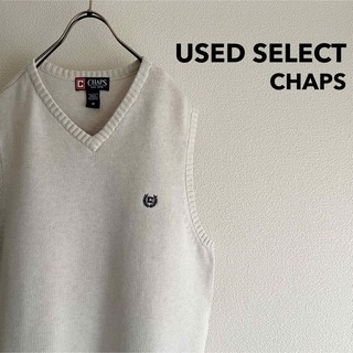 CHAPS - 古着 “CHAPS” Knit Vest / ロゴ刺繍 月桂樹 オフホワイト