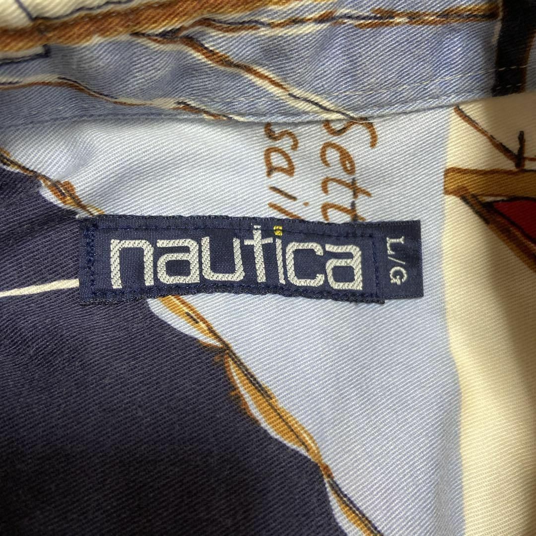 NAUTICA(ノーティカ)の【当時ものヨット柄デザイン】NAUTICA半袖アロハシャツ古着90s 総柄L メンズのトップス(シャツ)の商品写真