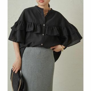 ラウンジドレス(Loungedress)の今期新作 新品 Loungedress フリルハーフスリーブシャツ ブラック(シャツ/ブラウス(半袖/袖なし))