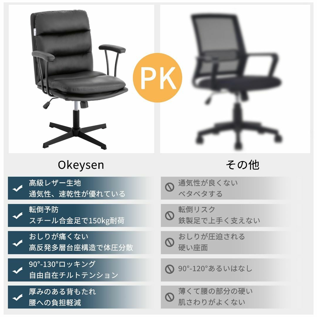 【色: ブラック】Okeysen オフィスチェア デスクチェア ホイールなし 椅 インテリア/住まい/日用品のオフィス家具(オフィスチェア)の商品写真