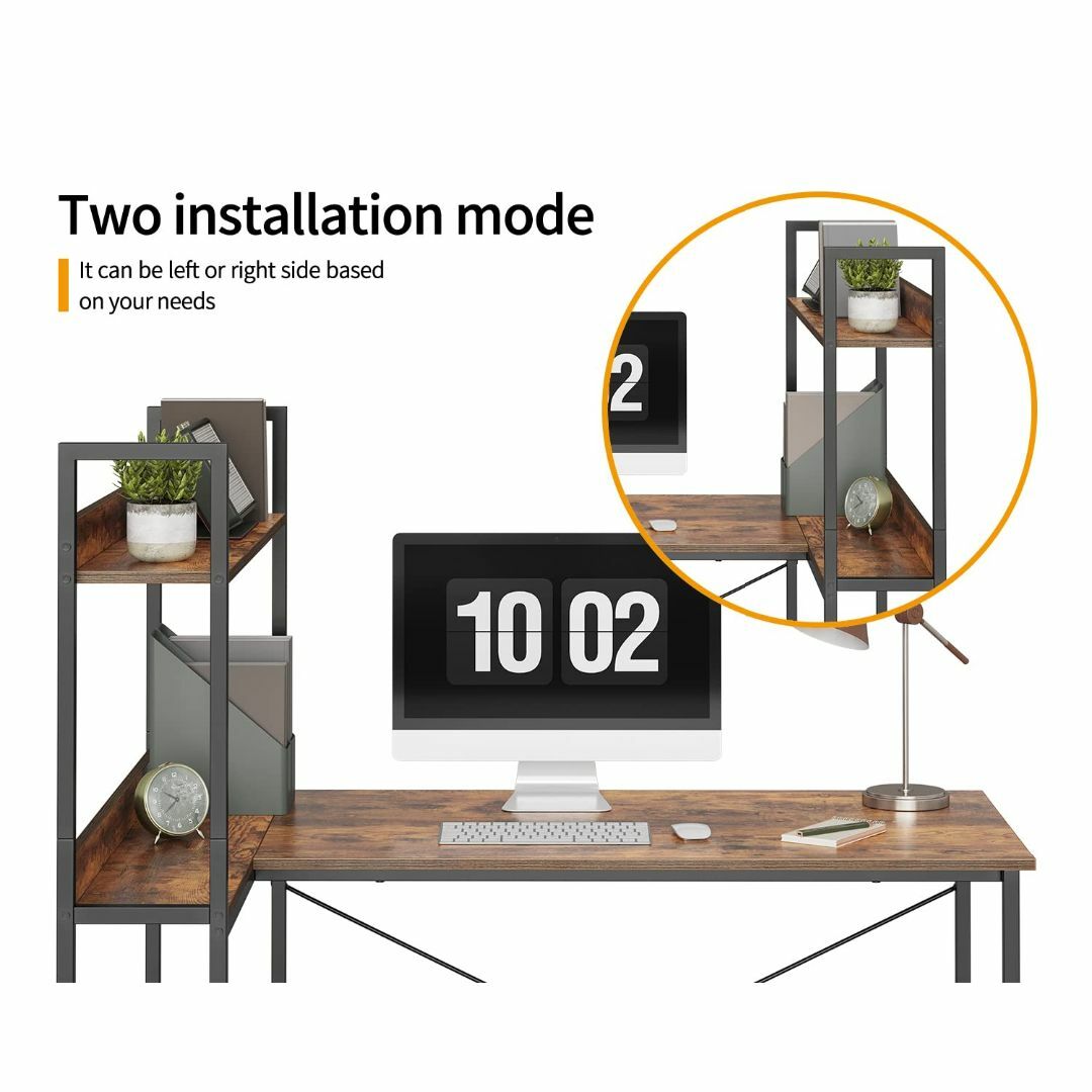 CubiCubi パソコンデスク l字デスク ラック付き 幅120cm ブラウン インテリア/住まい/日用品のオフィス家具(オフィス/パソコンデスク)の商品写真