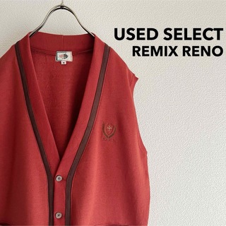 古着“RENO” Ivy Style Knit Vest / 刺繍 オレンジ(ベスト)