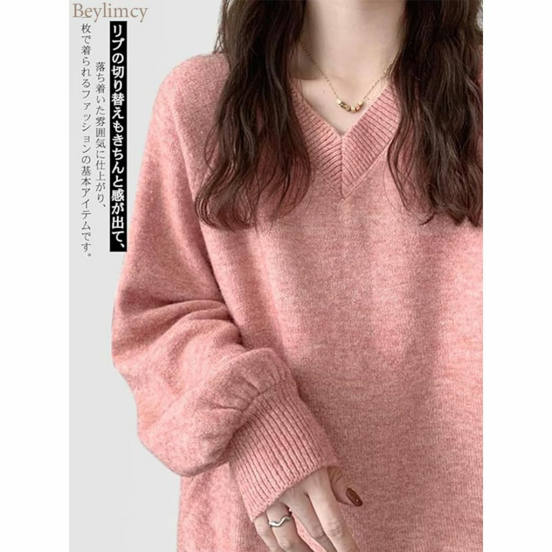 【色: ピンク】LIYURLTA ニット レディース セーター リブ パフスリー レディースのファッション小物(その他)の商品写真