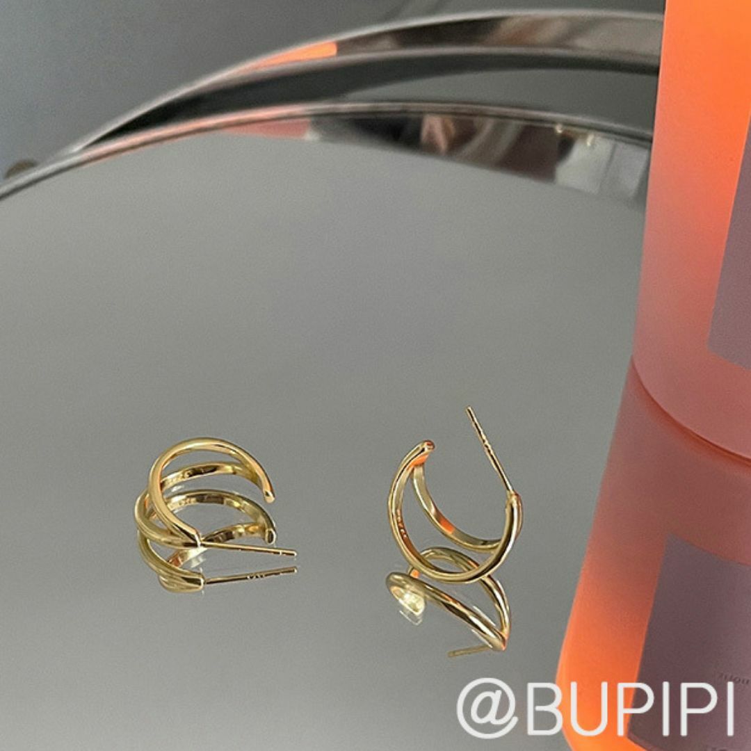 S925 純銀 シルバー ピアス サイクル 可愛い オフィス ゴールド S127 メンズのアクセサリー(ピアス(両耳用))の商品写真