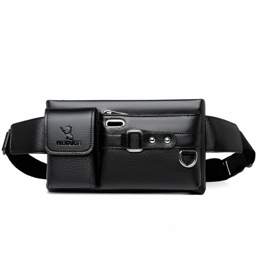 【色: ブラック】[Jotml] PUレザー ウエスト ポーチ ミニ ショルダー メンズのバッグ(その他)の商品写真