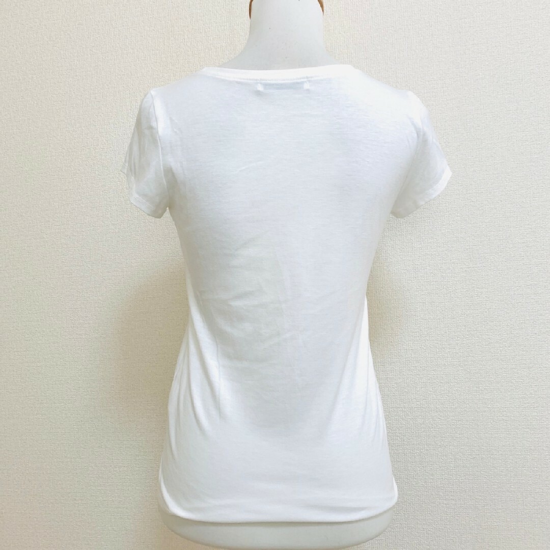 フェンネル　半袖カットソー　M　ホワイト　グレー　プリント　カジュアル レディースのトップス(カットソー(半袖/袖なし))の商品写真