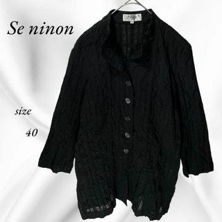 セニノン(Se ninon)のSe ninon レース 刺繍　ブラウス　ブラック　プリーツ加工　40(シャツ/ブラウス(長袖/七分))