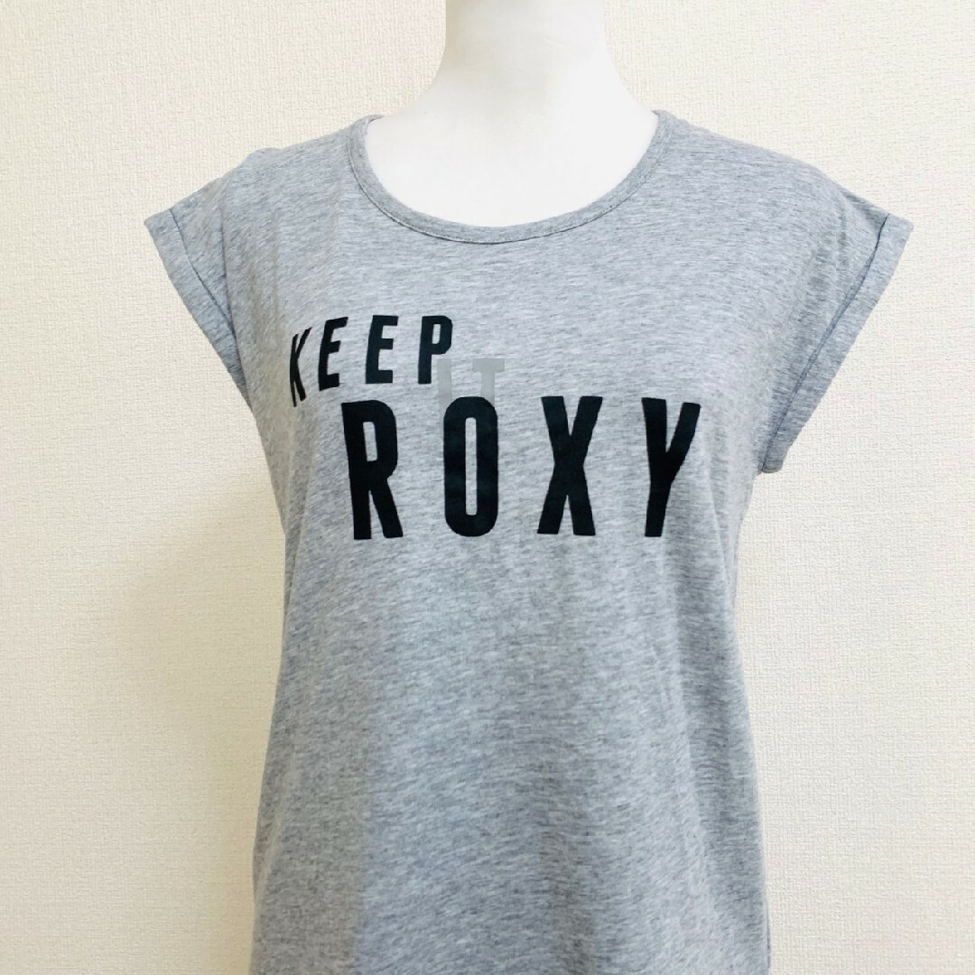 Roxy(ロキシー)のロキシー　半袖カットソー　S　グレー　ブラック　プリント　バックシャン　ポリ　綿 レディースのトップス(カットソー(半袖/袖なし))の商品写真