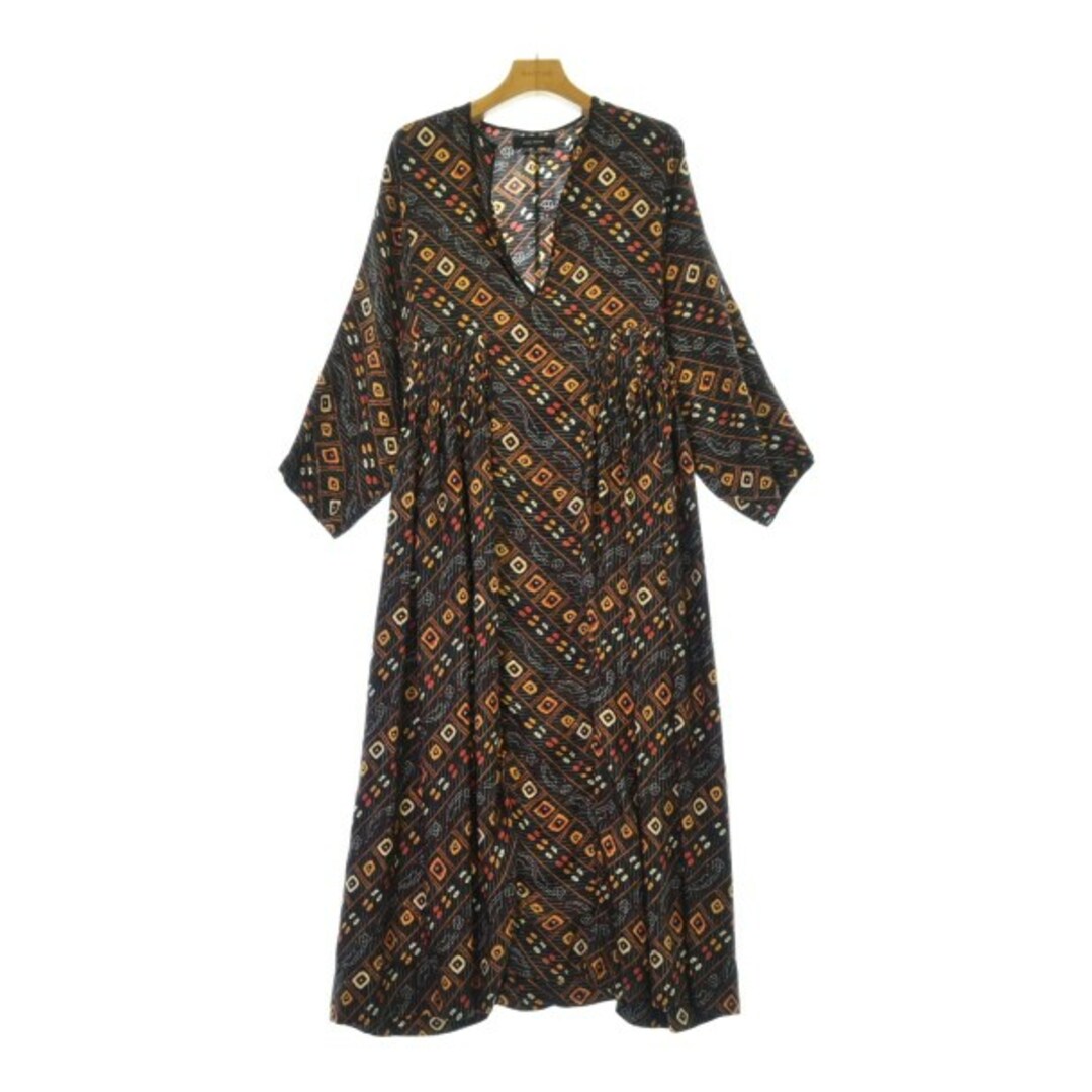 Isabel Marant(イザベルマラン)のISABEL MARANT ワンピース 34(XXS位) 黒x茶x黄等(総柄) 【古着】【中古】 レディースのワンピース(ひざ丈ワンピース)の商品写真