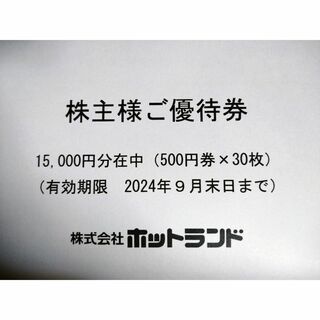ホットランド 株主優待券 15000円分(フード/ドリンク券)
