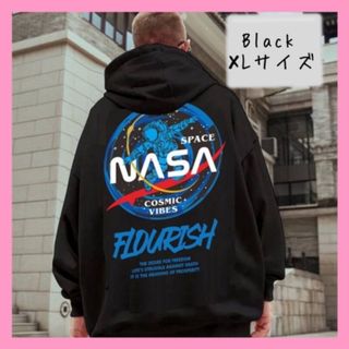 【大人気】NASA　ゆったり 韓国　古着　男女兼用　大きめ　黒　XL (パーカー)