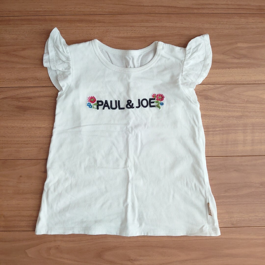 UNIQLO(ユニクロ)の最終価格 ユニクロ ポール&ジョー ロゴ半袖Tシャツ フリル 白 100 2枚組 キッズ/ベビー/マタニティのキッズ服女の子用(90cm~)(Tシャツ/カットソー)の商品写真