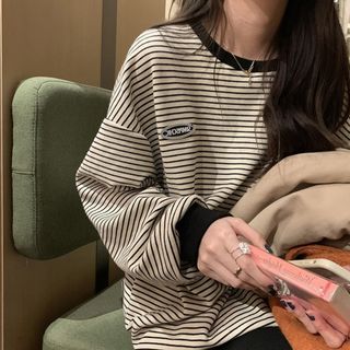 【残り1点】 ゆったり　ビッグシルエット　トップス　レディース　ボーダー　長袖(Tシャツ(長袖/七分))