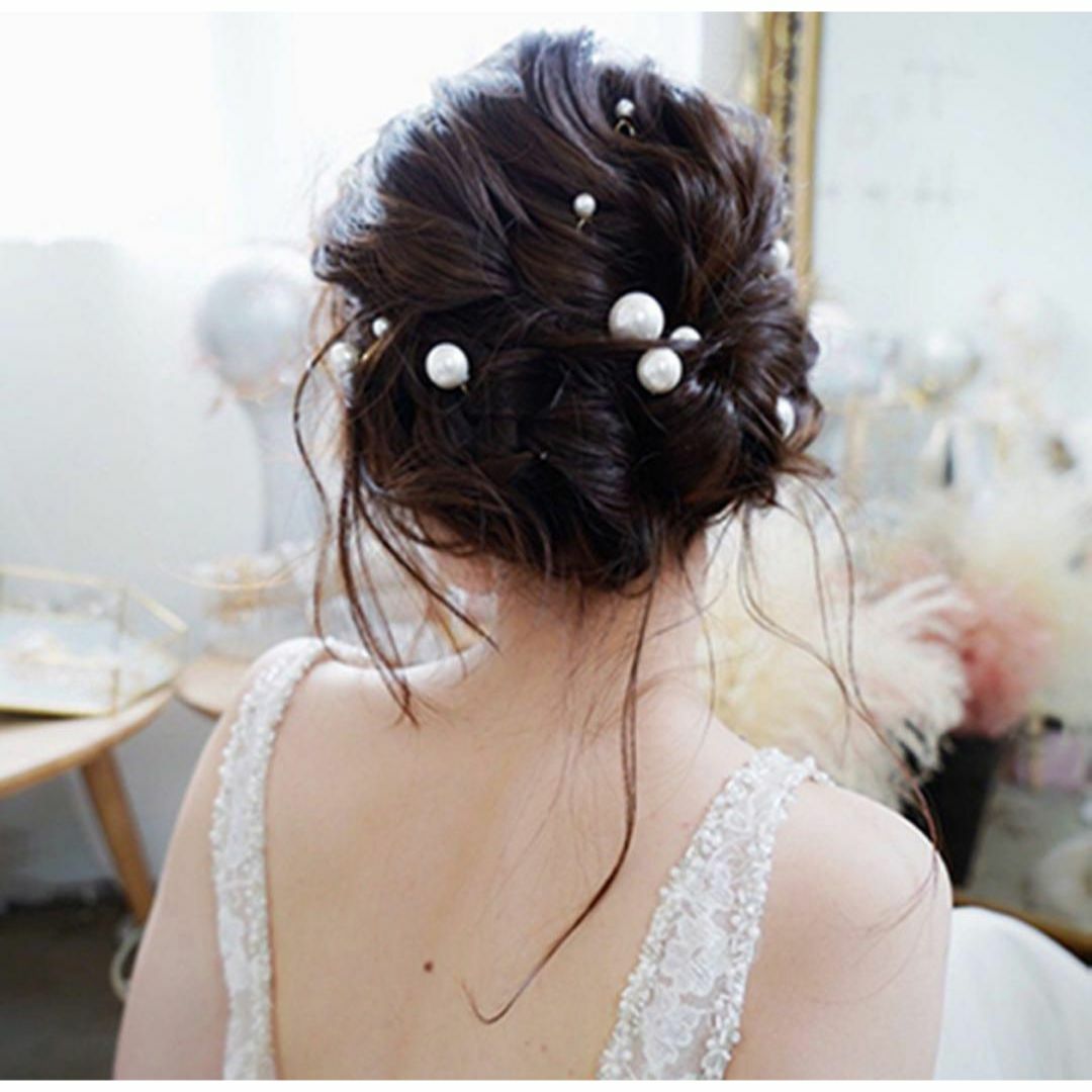 パールUピン 18本セット ヘアピン ヘアアクセサリー 結婚式 まとめ髪 レディースのヘアアクセサリー(ヘアピン)の商品写真