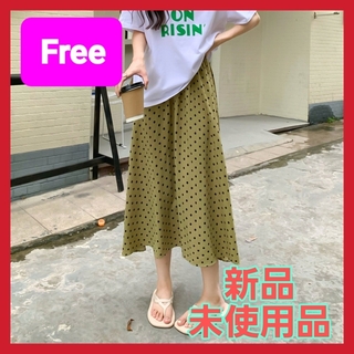 ドット柄 ロング スカート 春夏服 ボトムス　グリーン Freesize(ひざ丈スカート)