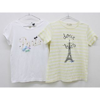 pom ponette - 【夏物 新入荷!】▲ポンポネット/pom ponette▲160cm 半袖Tシャツ/半袖カットソー2枚set 白×黄系ボーダー【中古】【ネット限定】子供 キッズ kids ジュニア 女の子 夏 tops 524042