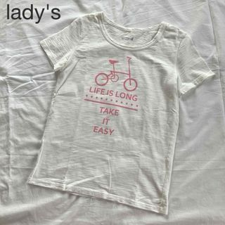 レディース Tシャツ 白T 半袖Tシャツ 自転車 ピンク ロゴ(Tシャツ(半袖/袖なし))