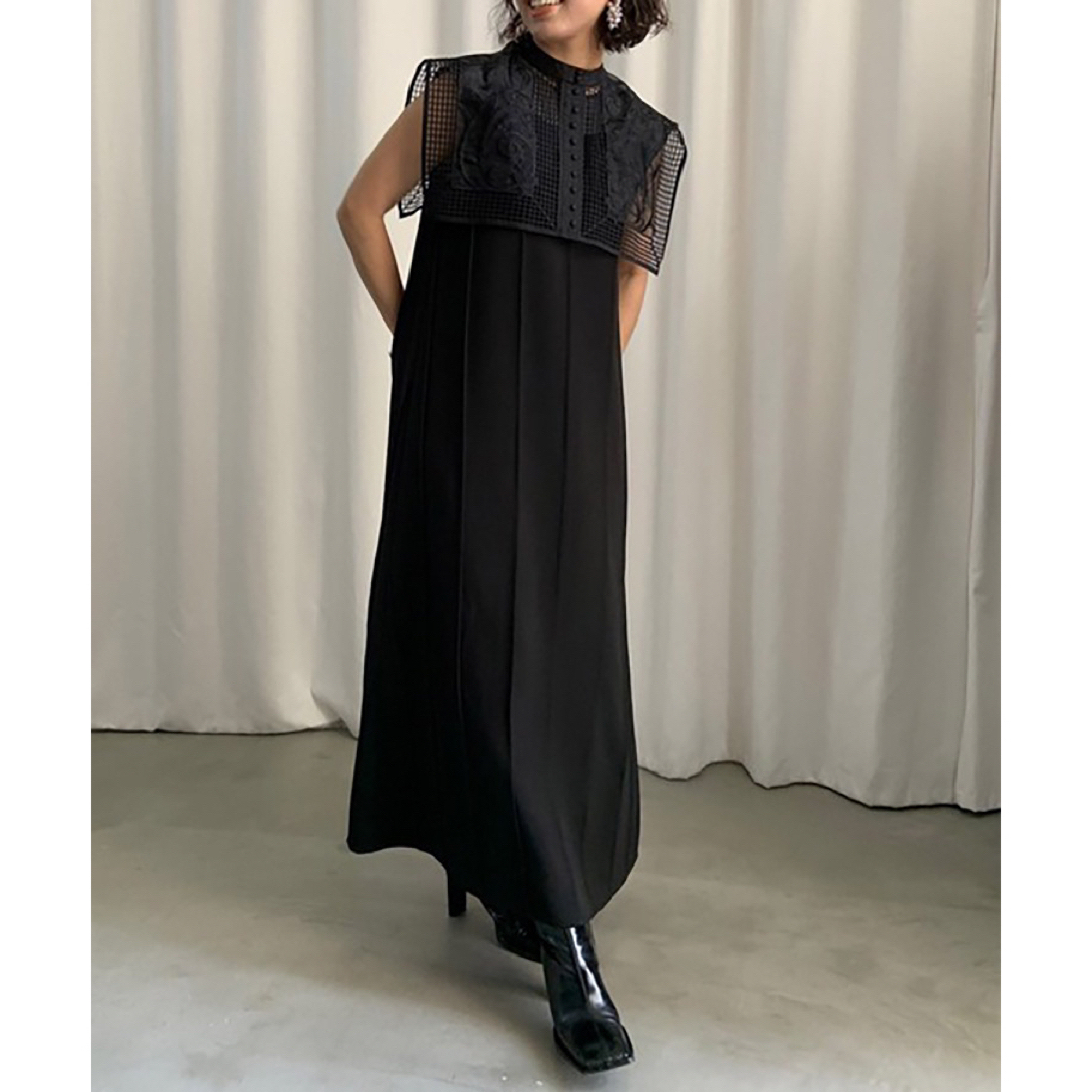 Ameri VINTAGE(アメリヴィンテージ)の訳あり　CASSIE TRAPEZE DRESS ブラック Sサイズ レディースのワンピース(ロングワンピース/マキシワンピース)の商品写真