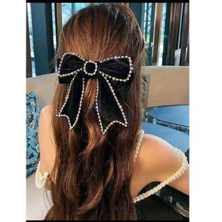 ★SHEIN★シーン★ジュエルチェーン付★ブラックリボンバレッタ★アクセ★新品★(バレッタ/ヘアクリップ)