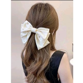 ★SHEIN★シーン★パール＆コイン付★ベージュリボンバレッタ★アクセ★新品★(バレッタ/ヘアクリップ)