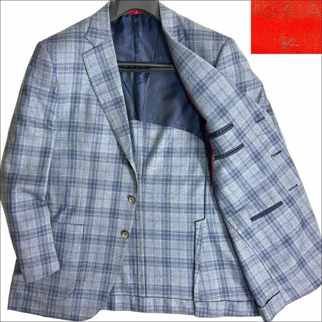 ISAIA(イザイア)のJ3592 美品 イザイア チェック柄テーラードジャケット 灰×紺 54 メンズのジャケット/アウター(テーラードジャケット)の商品写真